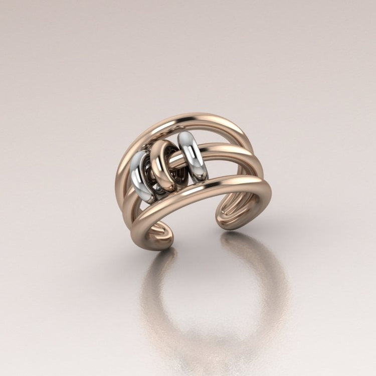 14k solid rose gold ear cuff  with white gold moving links