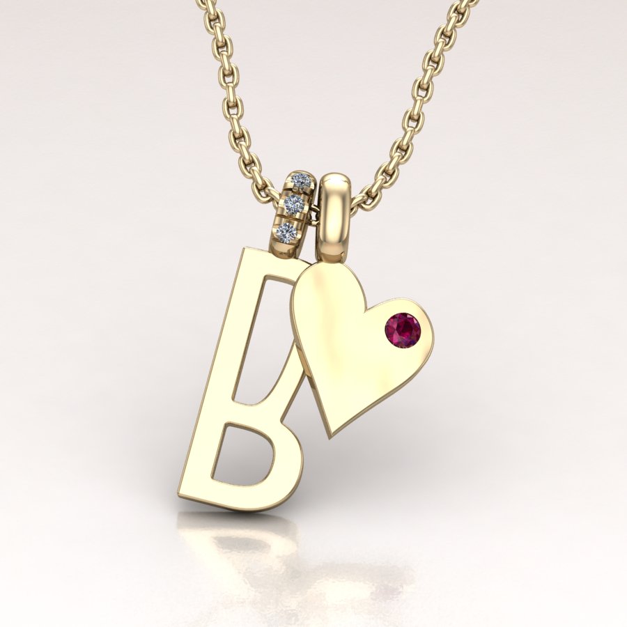 14K Gold Initial & Ruby Heart Charm – A Personalized Gift of Love