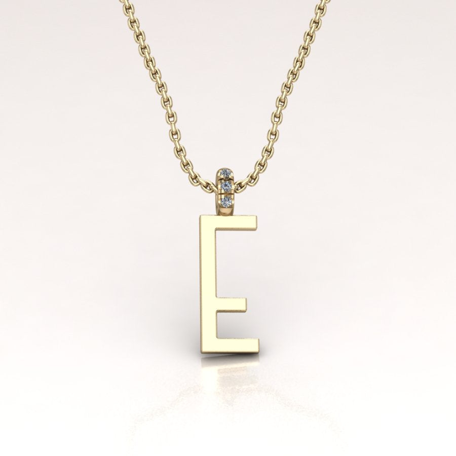 14k Gold E Initial Pendant 14k Yellow Gold Diamond Letter E