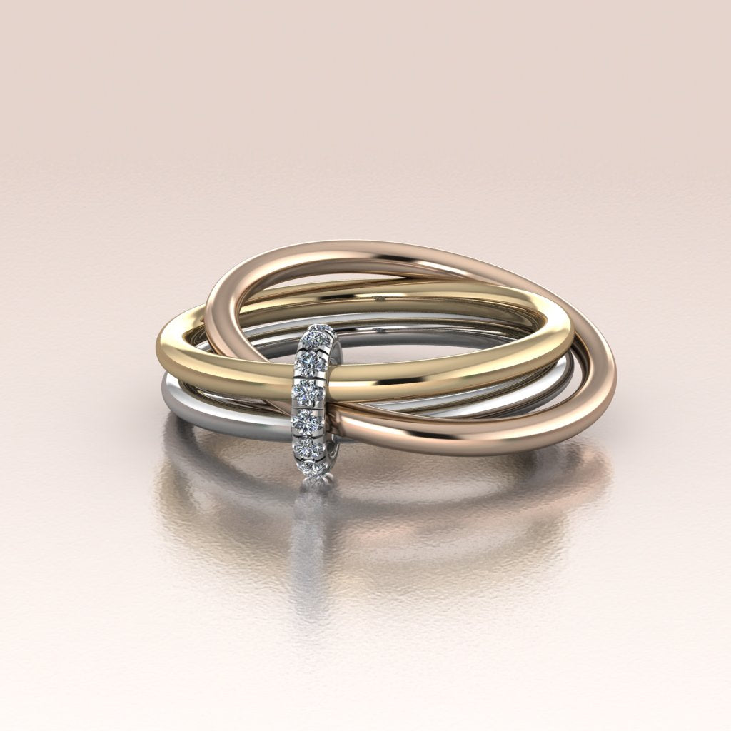 yellow rose white gold bands linked together 