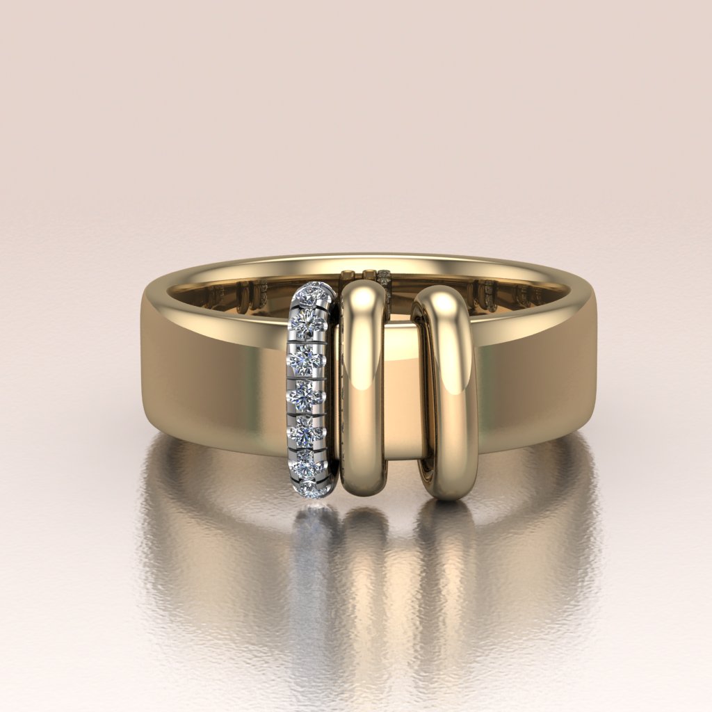 6mm yellow gold wedding band with 3 gold links diamonds