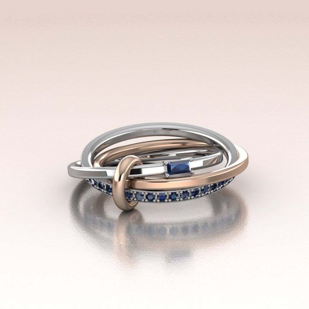 white gold blue sapphires band multi ring combo rose gold band baguette sapphire ring