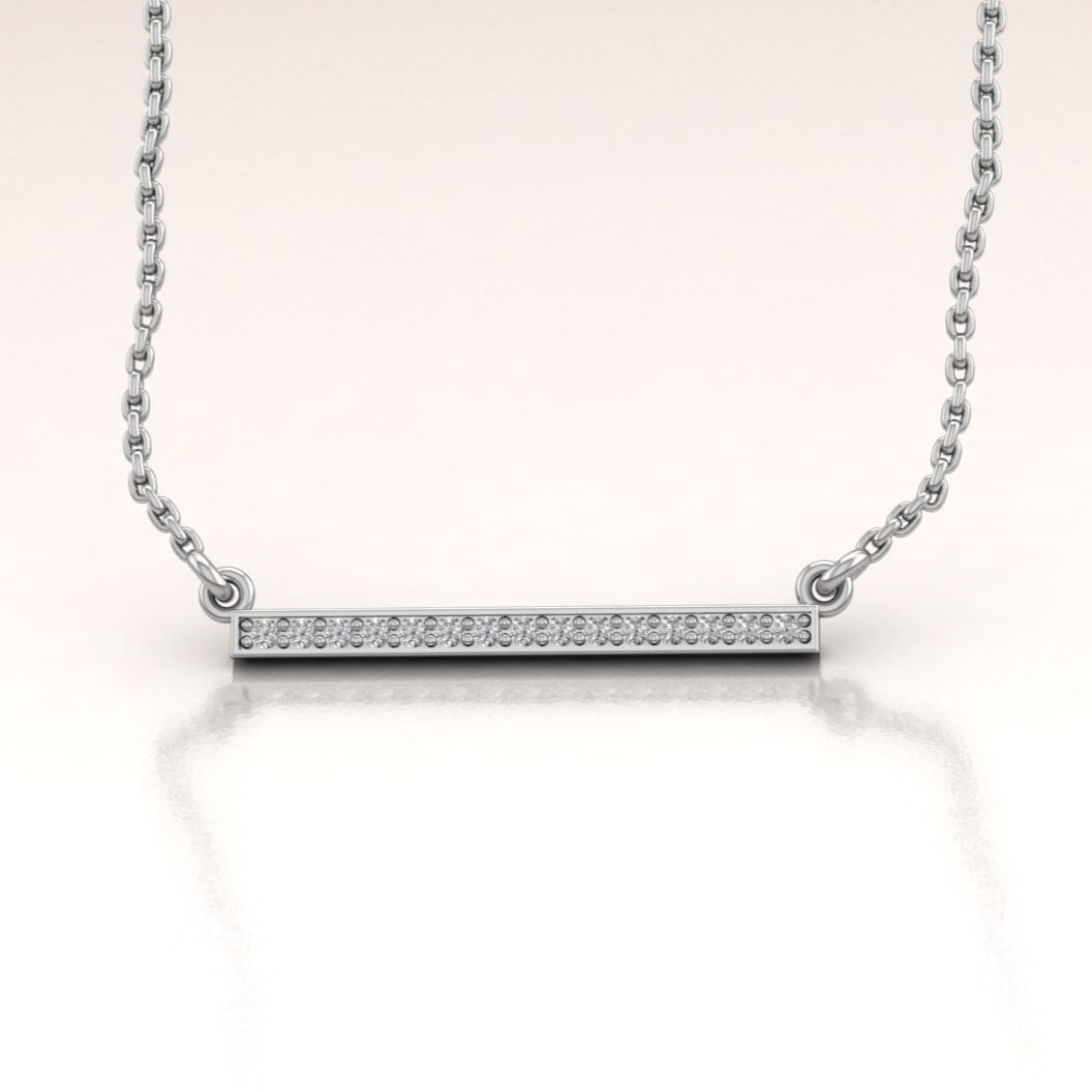 14K Gold Horizontal Bar Necklace with White Diamonds
