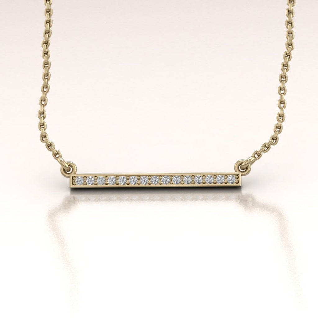14K Yellow Gold Horizontal Bar Necklace with White Diamonds