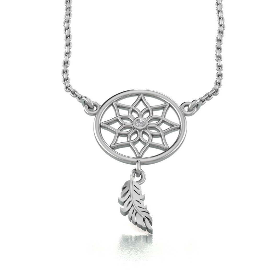 Gold Dreamcatcher Necklace With White Diamond