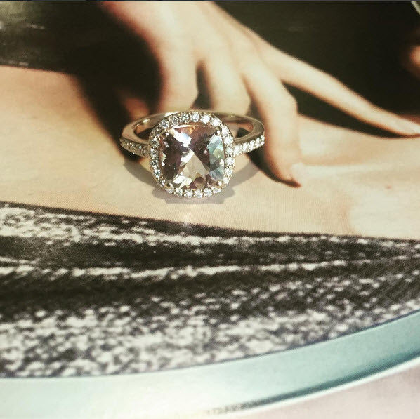 14k Rose Gold Cushion Morganite Diamond Halo Ring - ANTOANETTA