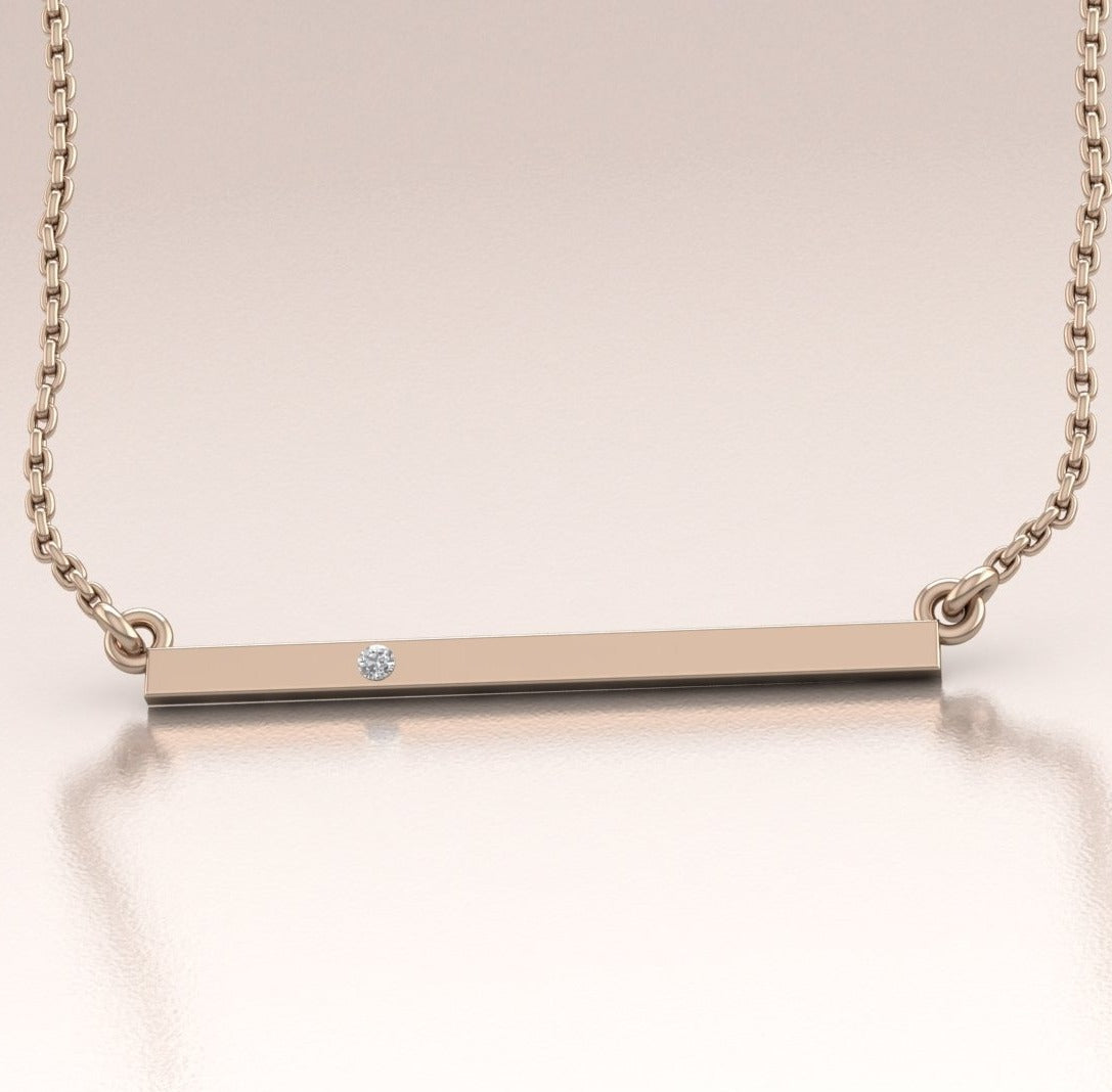 Delicate 14K Yellow Gold Bar Necklace with White Diamond