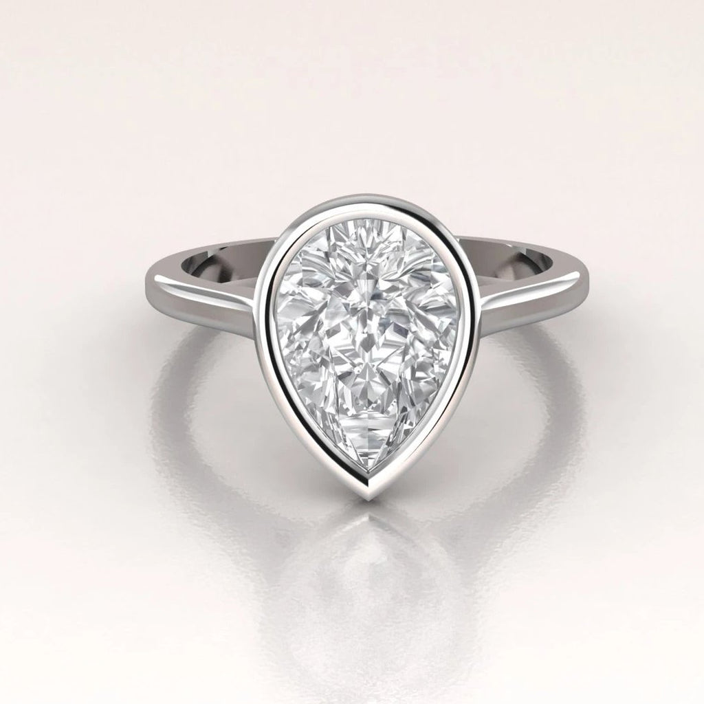 14K White Gold Pear Shape Moissanite Minimalist Bezel Set Solitaire Engagement Ring