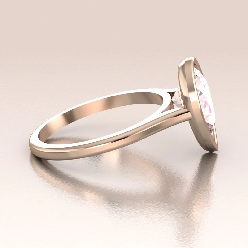 14K Rose Gold Pear Shape Morganite Minimalist Bezel Set Solitaire  Engagement Ring