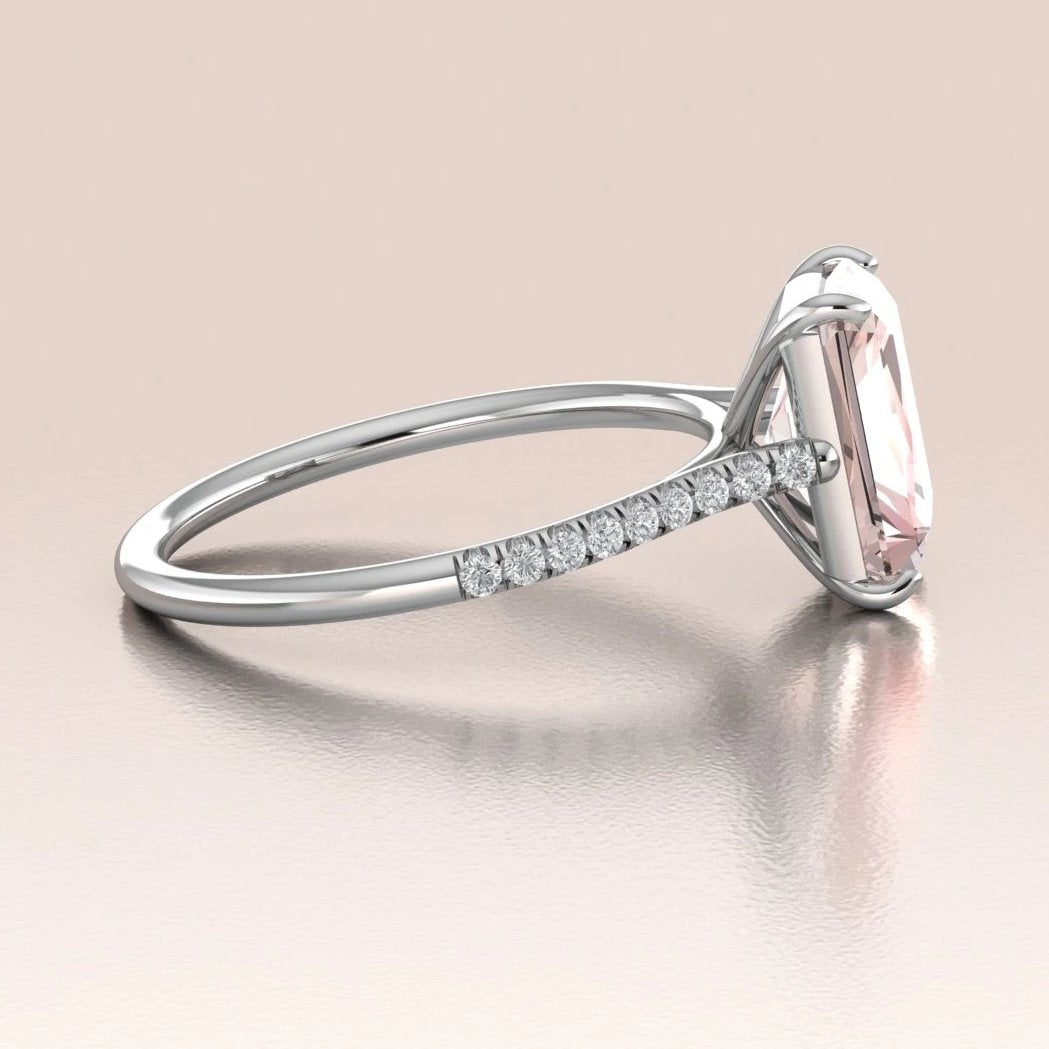 14K White Gold Emerald Cut Morganite Engagement Ring with Diamonds