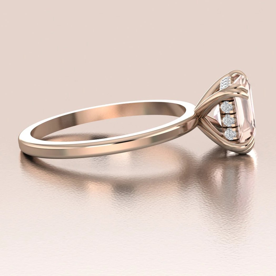 14K Rose Gold Emerald Cut Morganite Solitaire Engagement Ring