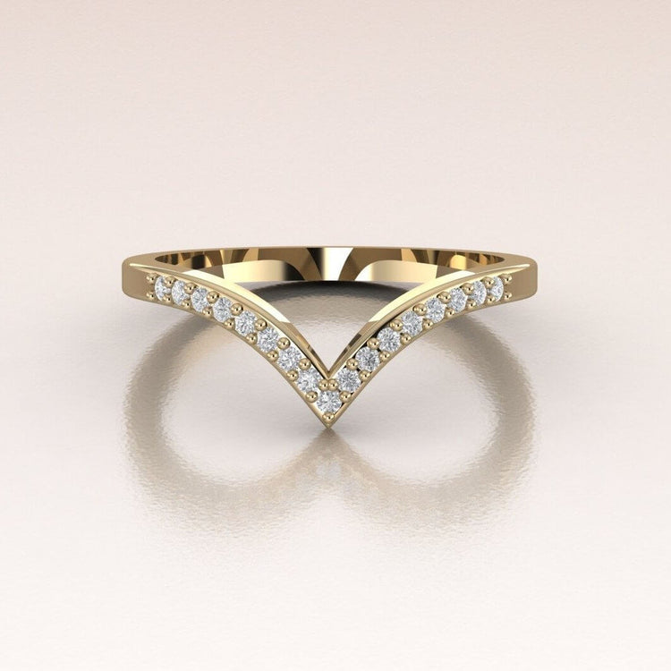 14K Gold White Diamonds V- shape Band