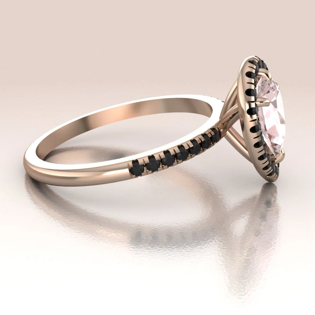 FAY- 14k Rose Gold Pear Morganite Ring with Black Diamonds