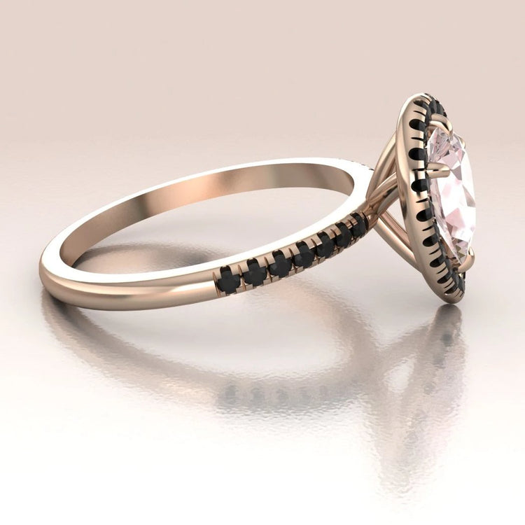 FAY- 14k Rose Gold Pear Morganite Ring with Black Diamonds