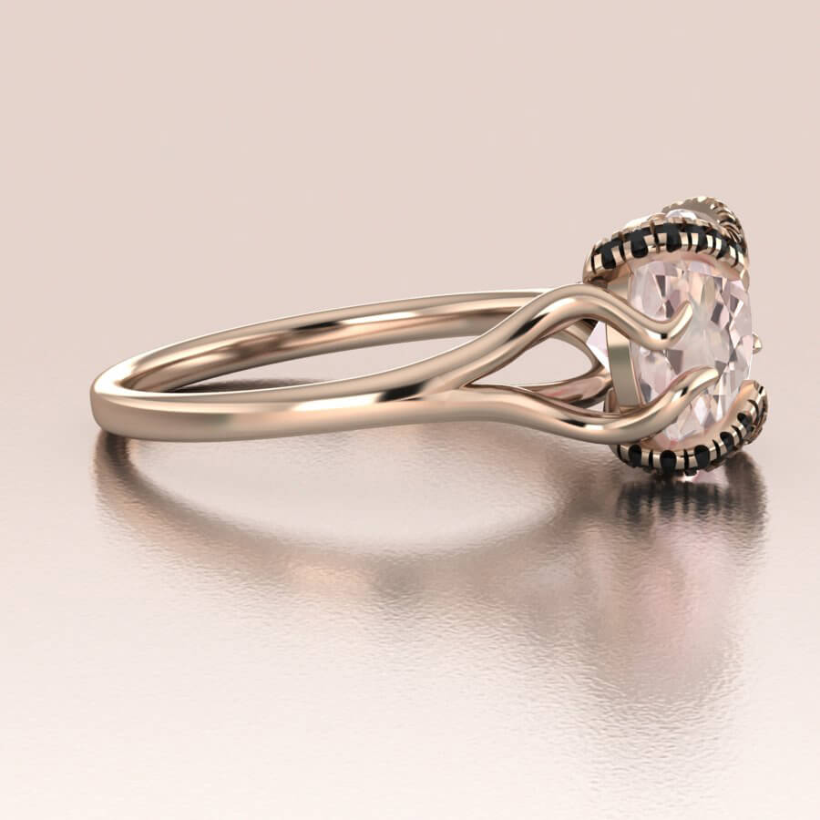 Round Morganite Black Diamonds Engagement Ring