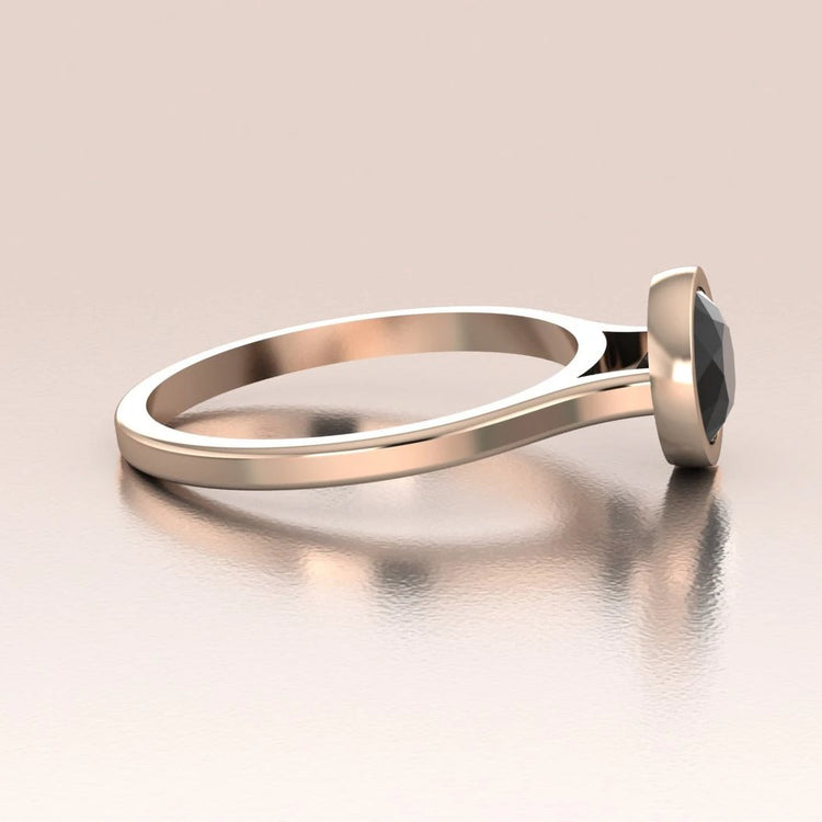 14K Rose Gold Minimalist Solitaire Round Black Diamond Engagement Ring