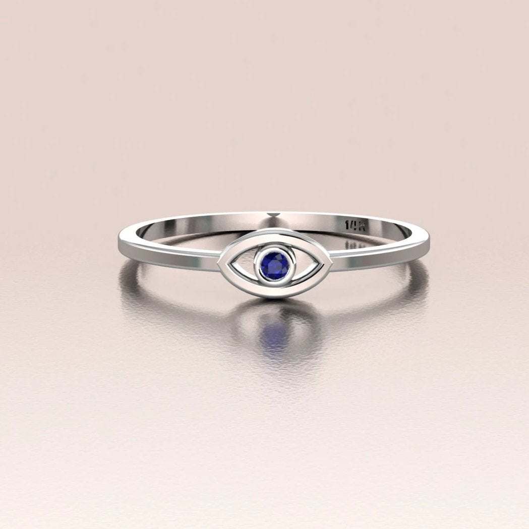 14k Gold Evil Eye Ring with Blue Sapphire | ANTOANETTA
