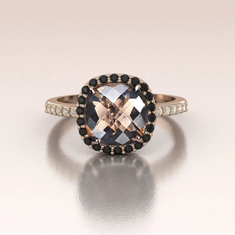 KAELA - 14k Rose Gold Cushion Halo Engagement Ring