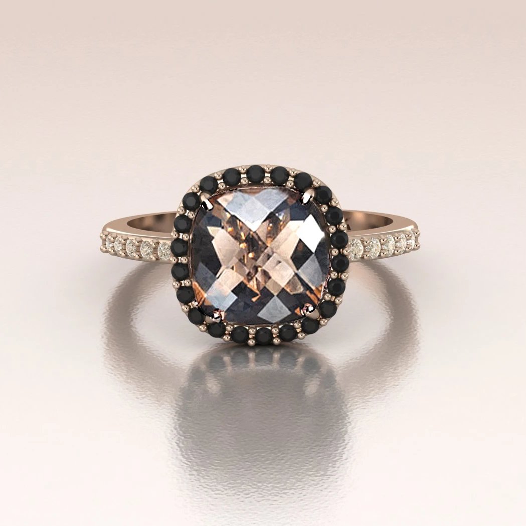 KAELA 14k Rose Gold Cushion Halo Engagement Ring - Main Image