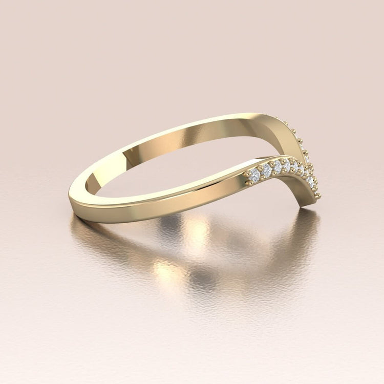 14K Gold White Diamonds V- shape Band