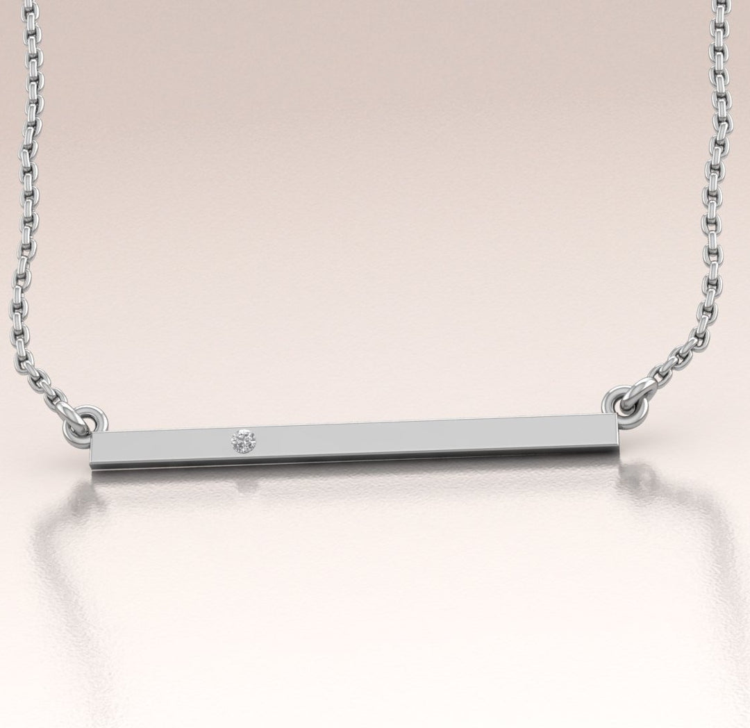 Delicate 14K Yellow Gold Bar Necklace with White Diamond