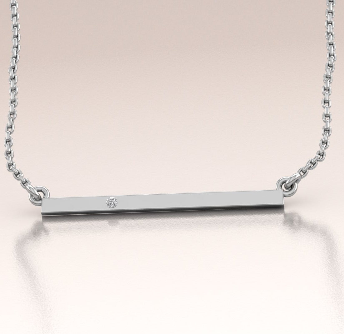 Delicate 14K Yellow Gold Bar Necklace with White Diamond