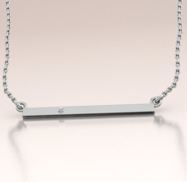 Delicate 14K Yellow Gold Bar Necklace with White Diamond
