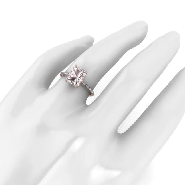 14K Rose Gold Emerald Cut Morganite Engagement Ring with Diamonds - ANTOANETTA