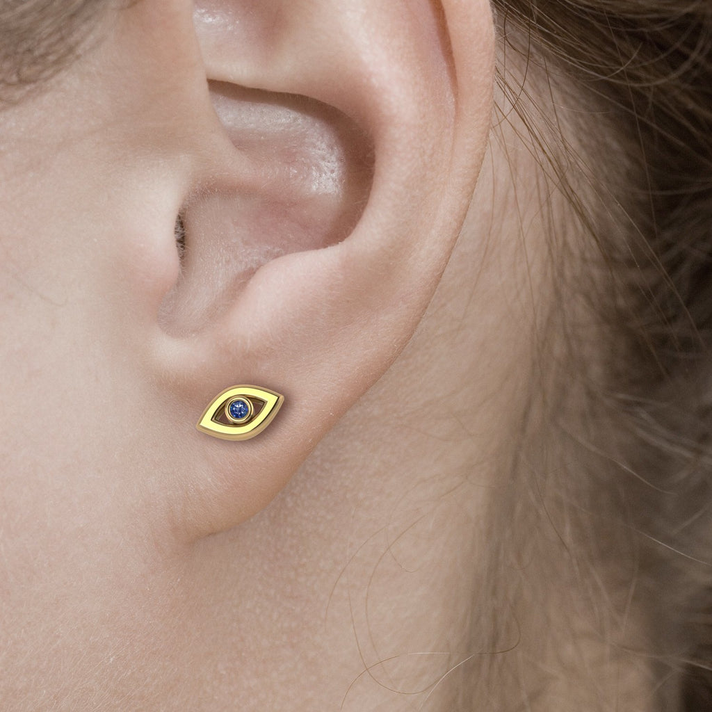 Tiny 14K Yellow Gold Evil Eye Earrings - ANTOANETTA