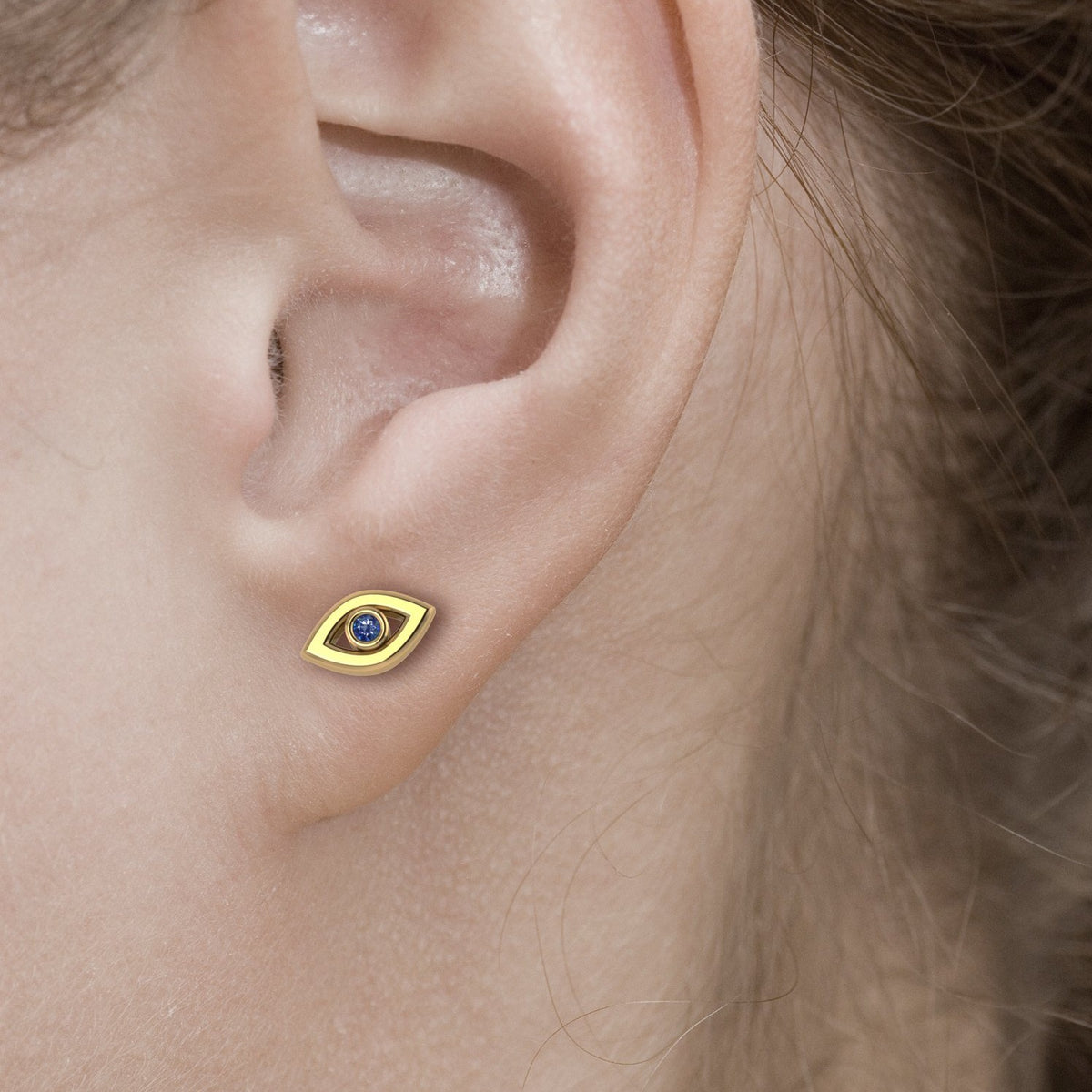 Evil Eye Earrings / Push Back Earrings / 14K Yellow Gold Earrings