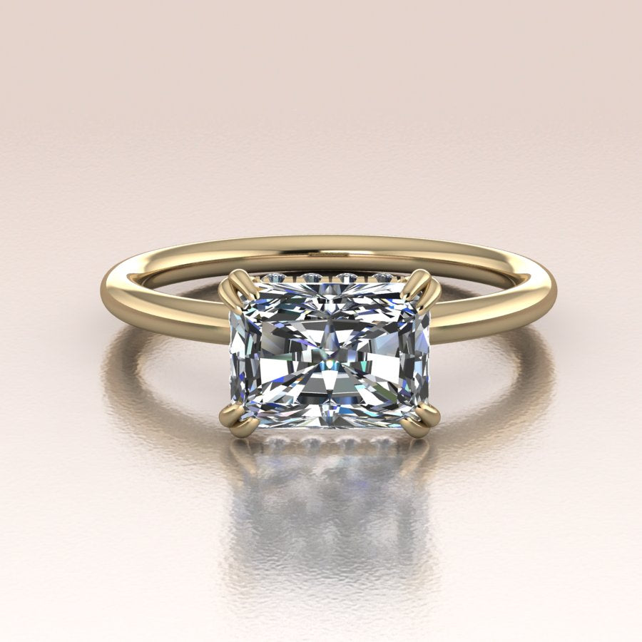 14K Gold Radiant Lab Diamond with Hidden Halo Engagement Ring