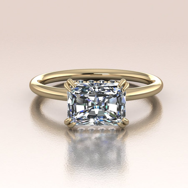 14K Gold Radiant Lab Diamond with Hidden Halo Engagement Ring