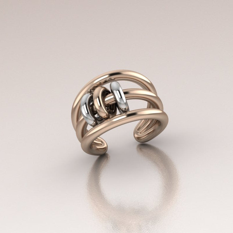 14k solid rose gold ear cuff  with white gold moving links 