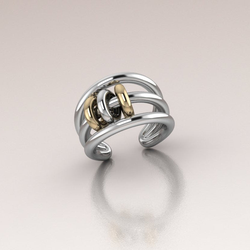 14k solid white gold ear cuff  with yellow gold moving links 