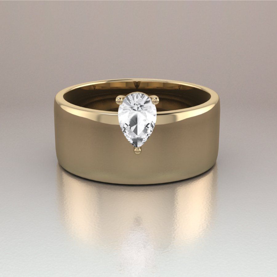 14k yellow gold wide band with pear shape sapphire