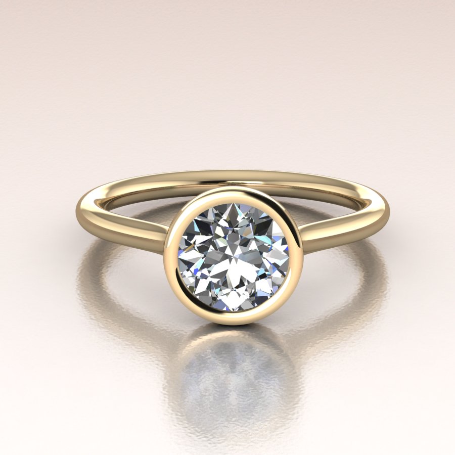14k yellow Gold Round Lab Diamond Solitaire Engagement Ring