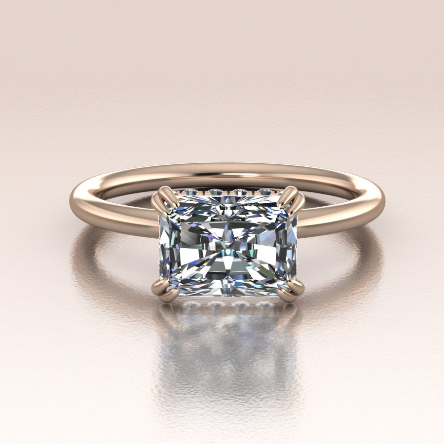 14K rose Gold Radiant Lab Diamond with Hidden Halo Engagement Ring