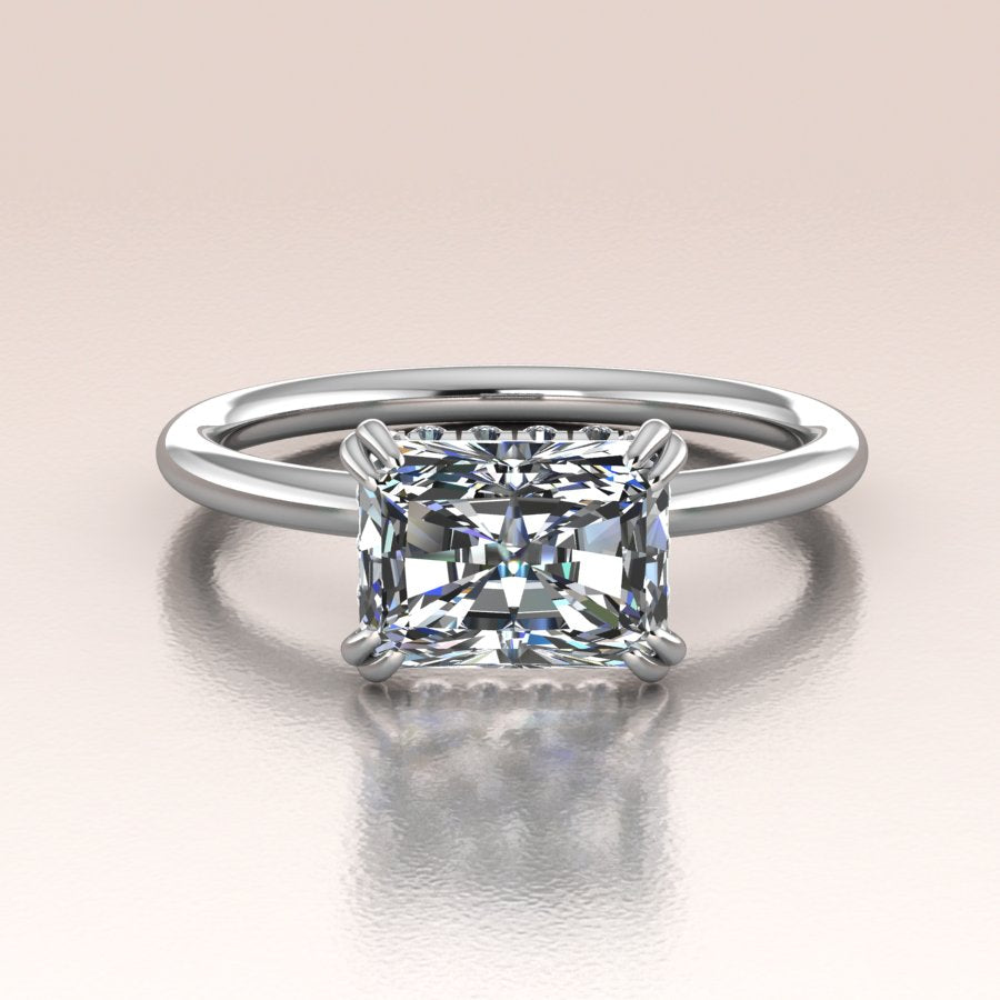 14K white Gold Radiant Lab Diamond with Hidden Halo Engagement Ring