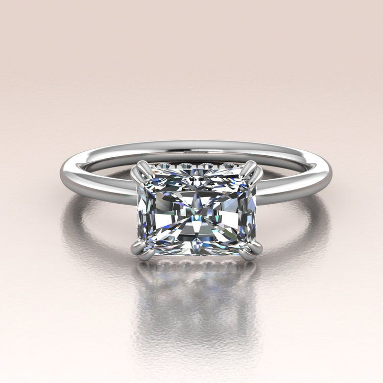14K white Gold Radiant Lab Diamond with Hidden Halo Engagement Ring