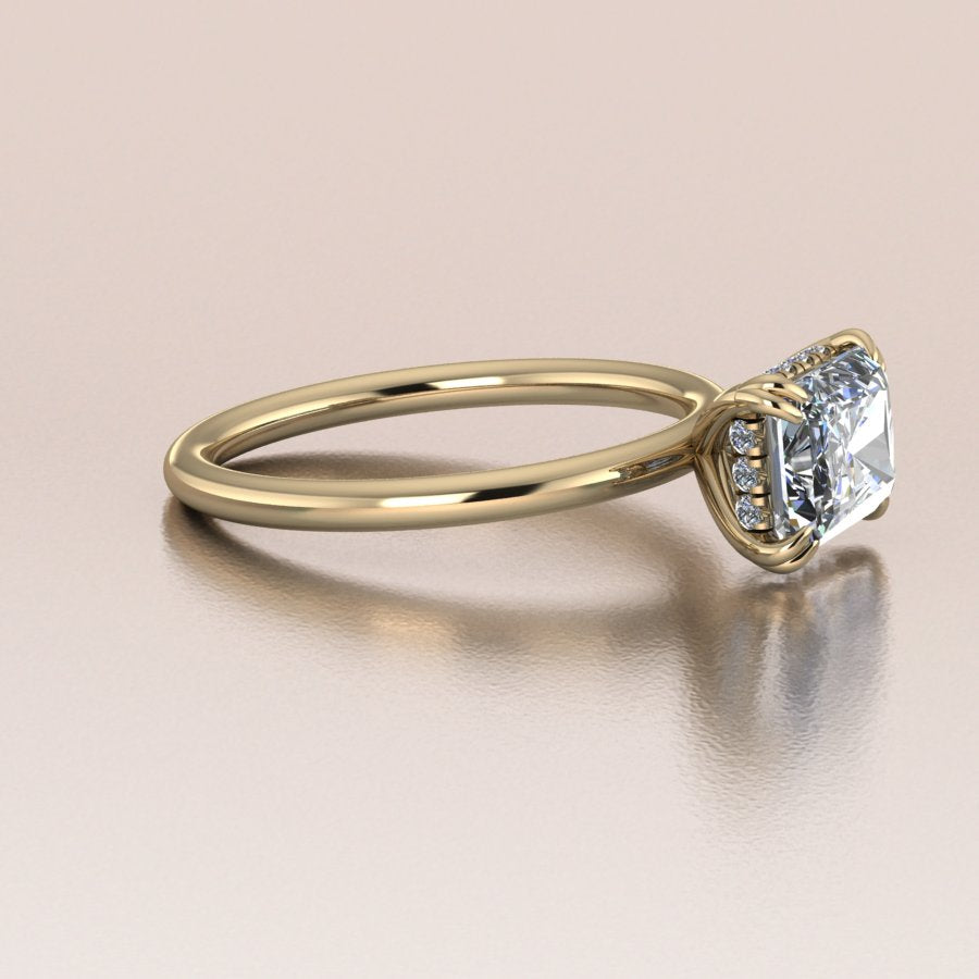 14K Gold Radiant Lab Diamond with under Halo Engagement Ring