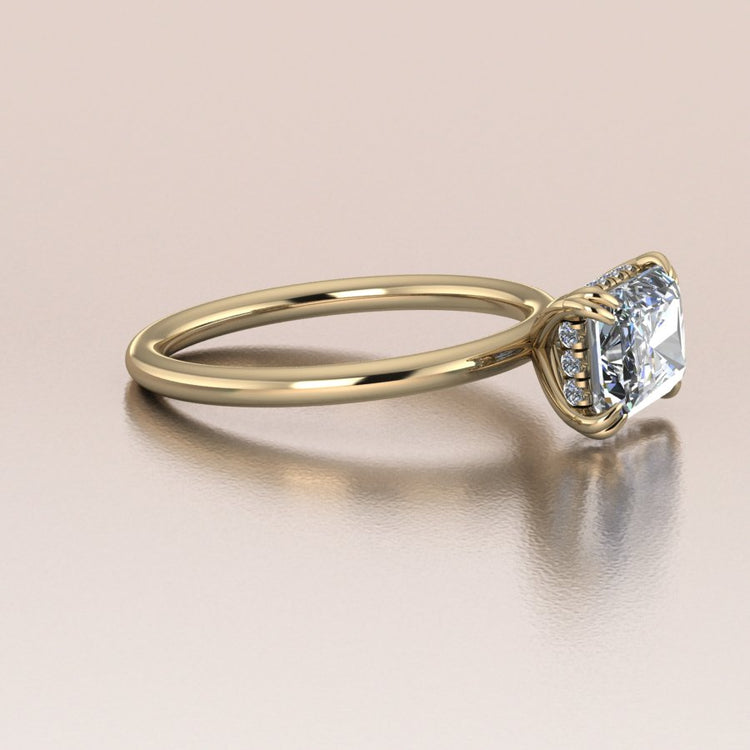 14K Gold Radiant Lab Diamond with under Halo Engagement Ring