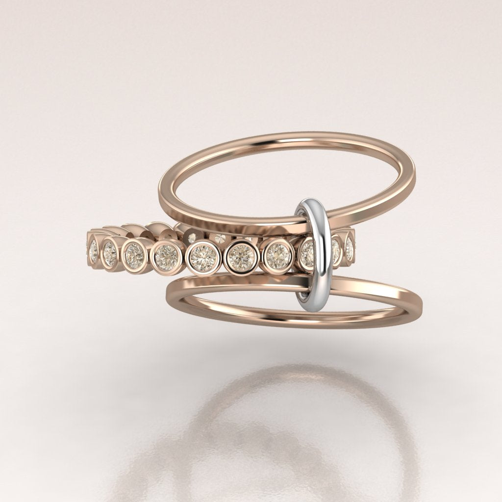 rose gold multiple bands linked together champagne diamonds