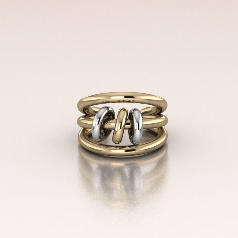 14k solid yellow gold ear cuff  with white gold moving links 