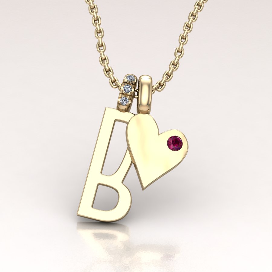 14K Gold Initial & Ruby Heart Charm – A Personalized Gift of Love
