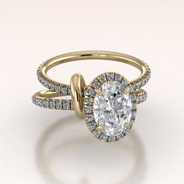 Oval Diamond Halo Engagement Ring in 14k Yellow Gold - Lysanne
