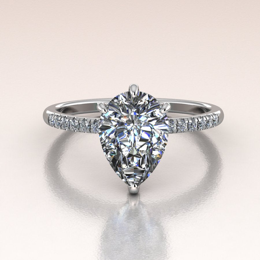 14K white Gold Solitaire Lab Diamond Pear Engagement Ring 