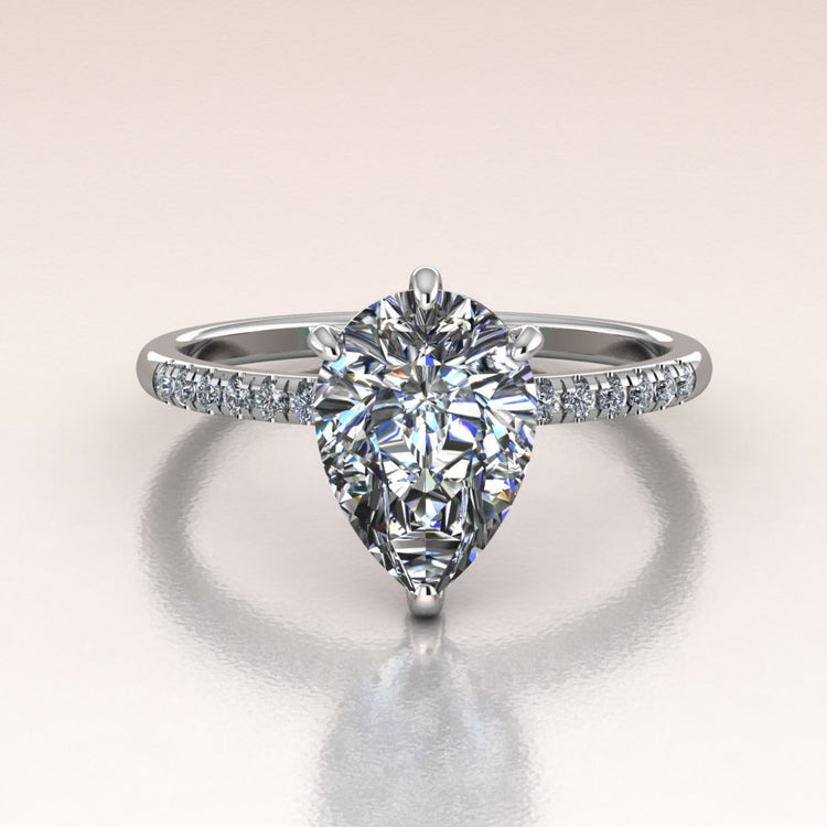14K white Gold Solitaire Lab Diamond Pear Engagement Ring 