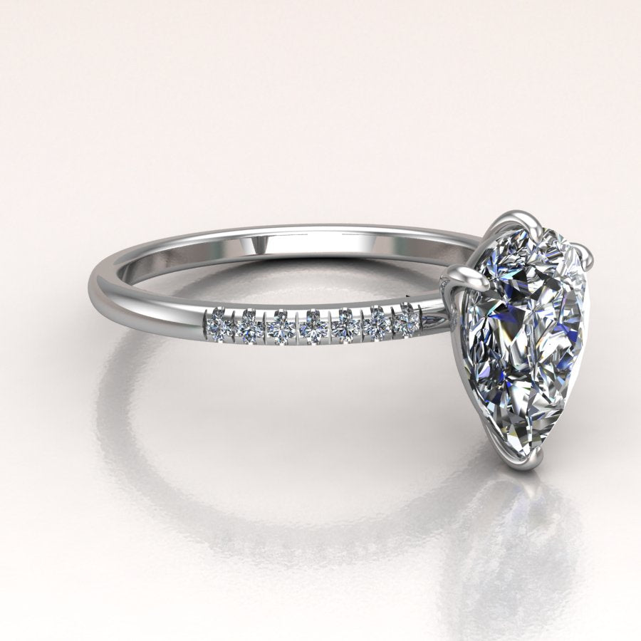 14K white Gold Solitaire Lab Diamond Pear Engagement Ring side view