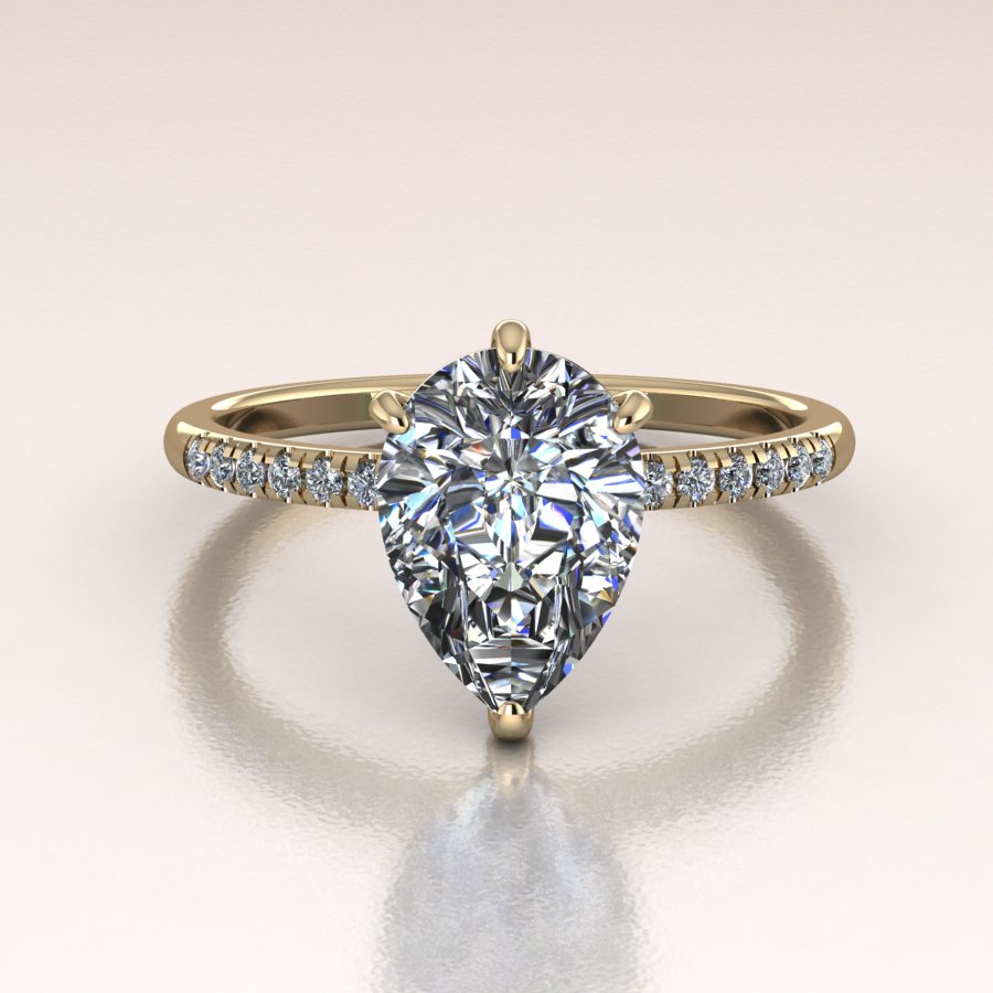 14K yellow Gold Solitaire Lab Diamond Pear Engagement Ring
