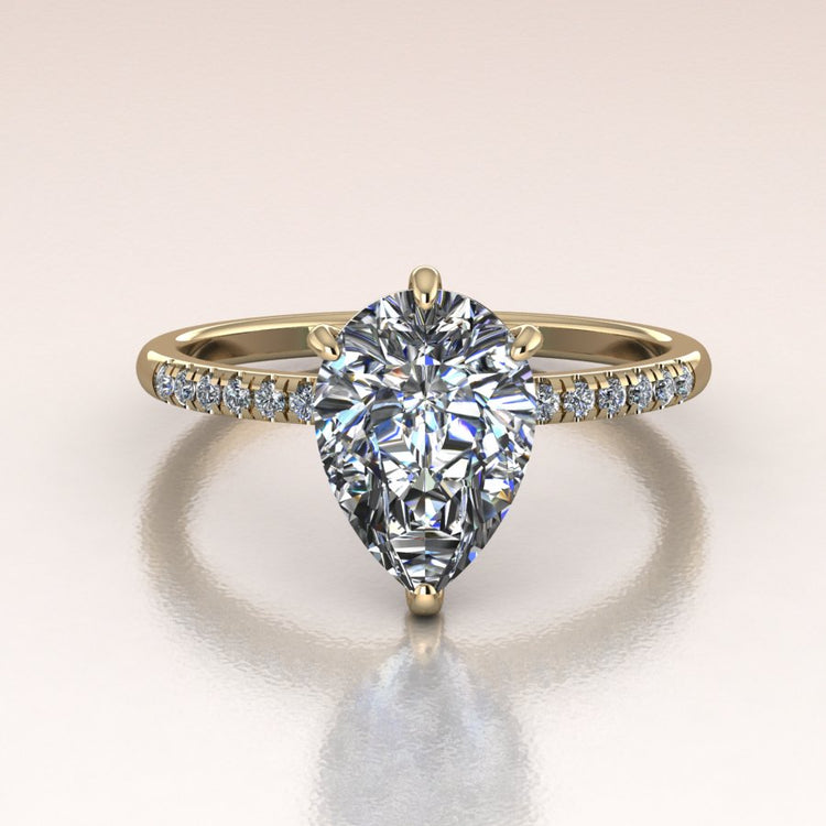 14K yellow Gold Solitaire Lab Diamond Pear Engagement Ring